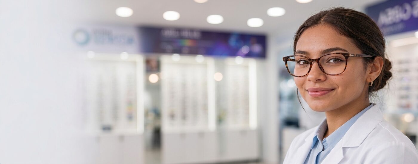 Optometrista profesional de Ópticas Venecia atendiendo en tienda